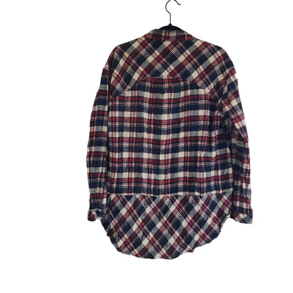 Mystree High Low Round Flannel Button Down top Womens size L - Picture 3 of 4